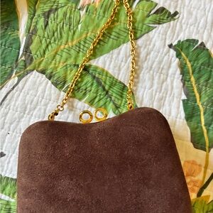 Brown Suede Evening Clutch with Gold Chain